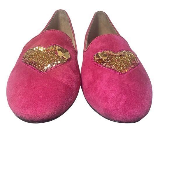 Talbots Raspberry Suede Ryan Novelty Gold Heart Comfort Flats Sz 9.5 M - Picture 3 of 16